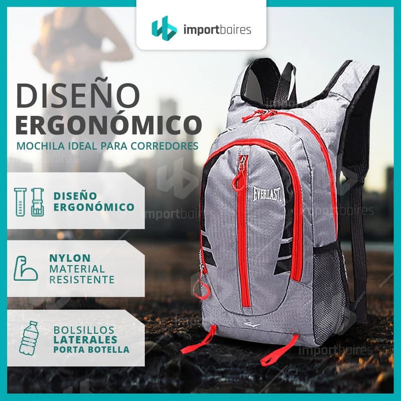 Mochila Deportiva Running Everlast 11L Gris Reforzada con Botinero
