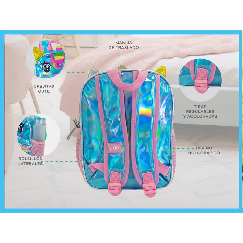 Mochila 7L Escolar Jardín | T-go — Celeste / Unicornio