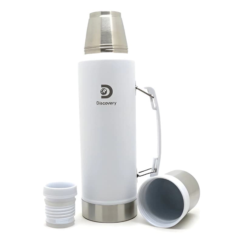 Termo Matero Discovery Acero Inoxidable 1.3 L - Tapón Cebador y Tapa Vaso — Blanco 17077
