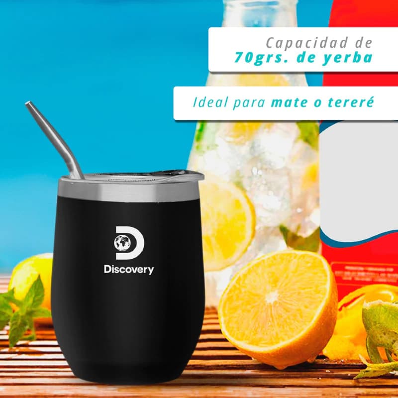 Mate Con Tapa Y Bombilla Acero Inoxidable Termico Frio Calor — Negro