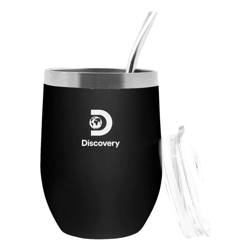 Mate Con Tapa Y Bombilla Acero Inoxidable Termico Frio Calor — Negro