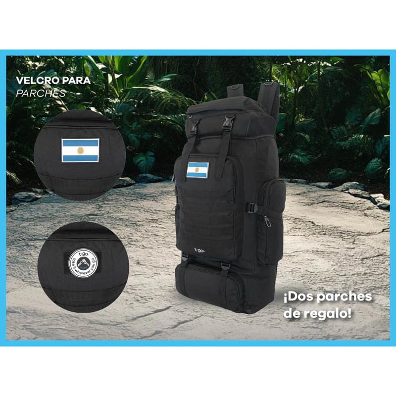 Mochila Mochilero Camping Trekking Senderismo Campamento Montaña 70 Litros + Regalo — Negro / Liso