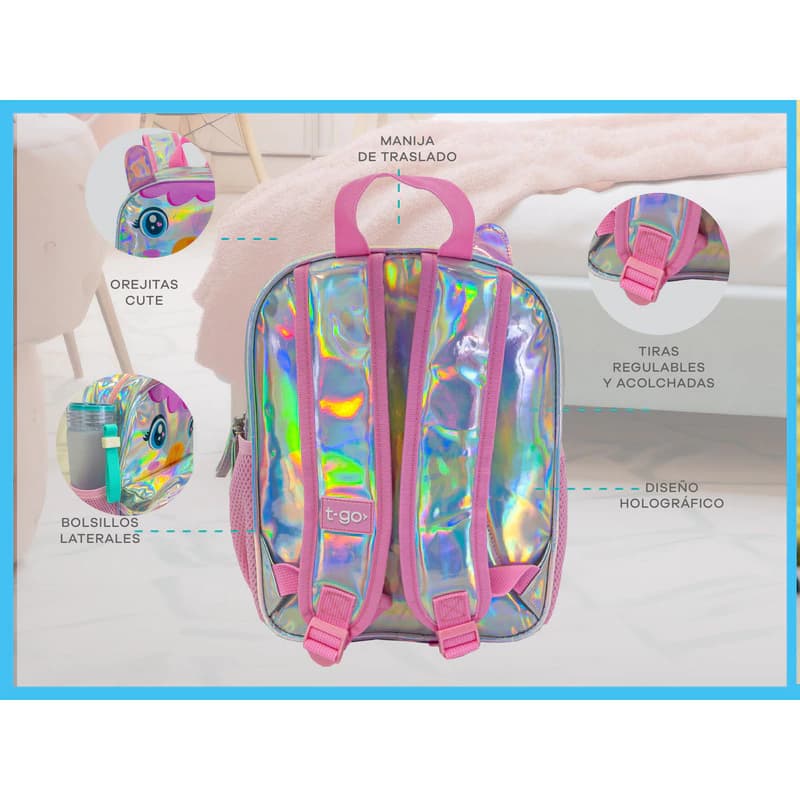 Mochila 7L Escolar Jardín | T-go — Celeste / Unicornio