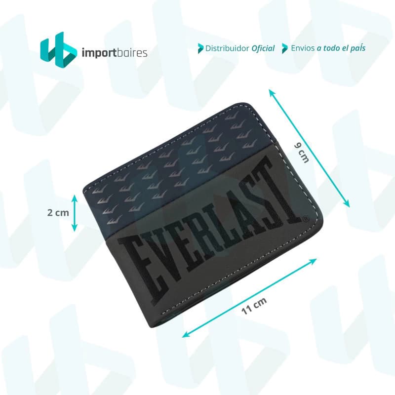 Billetera Everlast Hombre Cuero Sintético con 12 Tarjeteros y Caja de Regalo — Negro con gris 26983