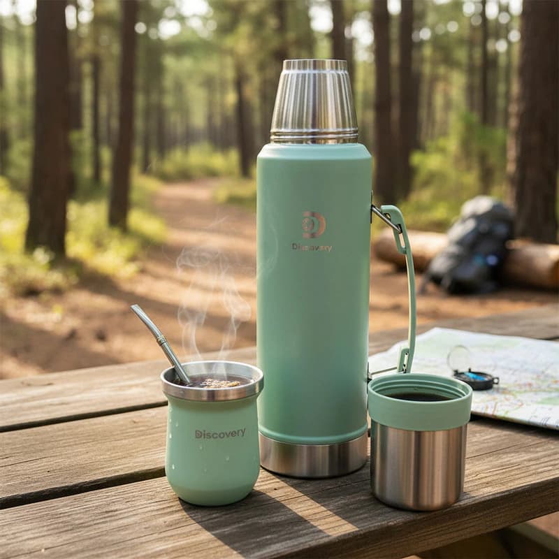 Combo Termo 1,3 Litros + Mate + Bombilla Acero Inoxidable — Verde
