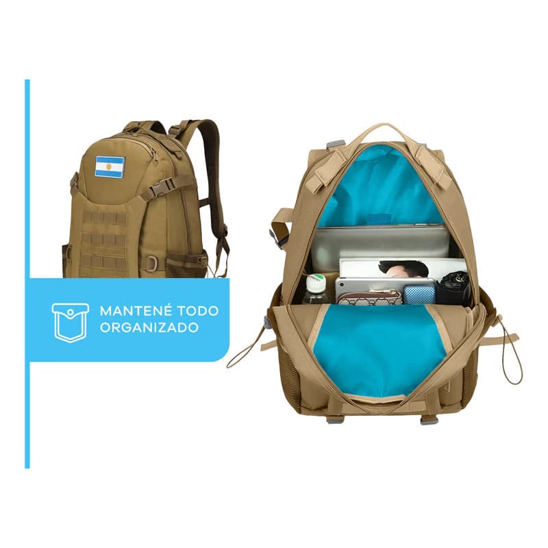 Mochila Táctica Urbana 40 L con Porta Notebook T-GO EM161 — Camel / Liso