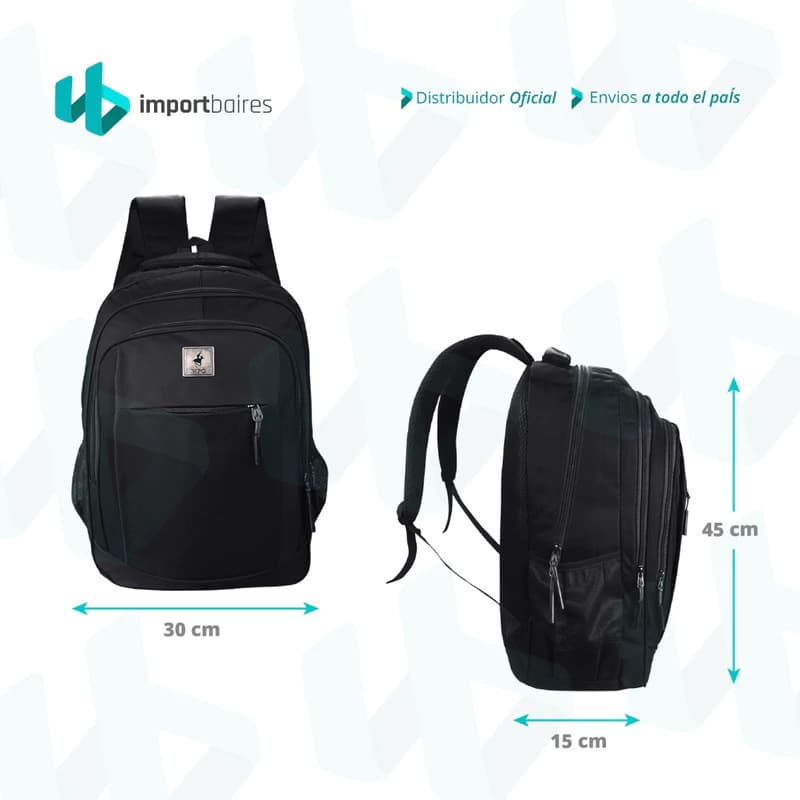 Mochila Porta Notebook 15.6" Wellington Polo Club Urbana Nylon 45cm 20L — Azul marino / Liso