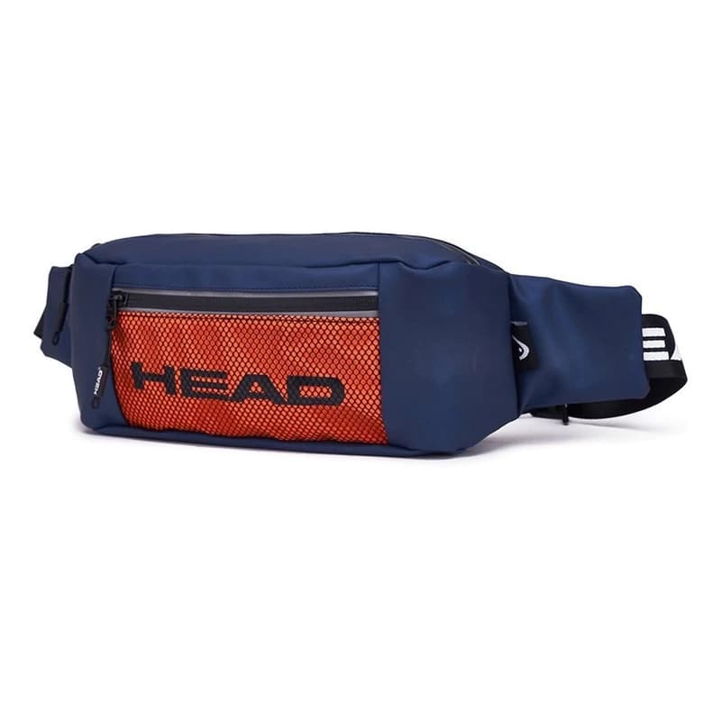 Riñonera Head Deportiva Doble Bolsillo Resistente al Agua Cintura o Bandolera — Azul con Naranja