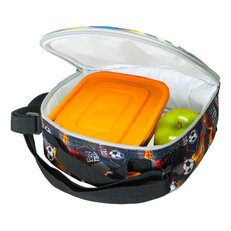 Kit Escolar Jardín Mochila + Lunchera Térmica T-Go | Talle Inicial, Espalda Acolchada — Negro / Fútbol