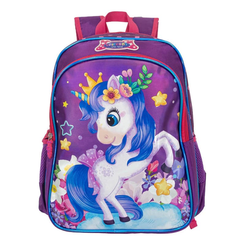 Mochila Escolar T-Go Unicornios diseños divertidos, 16 L, tiras Air Mesh — Violeta