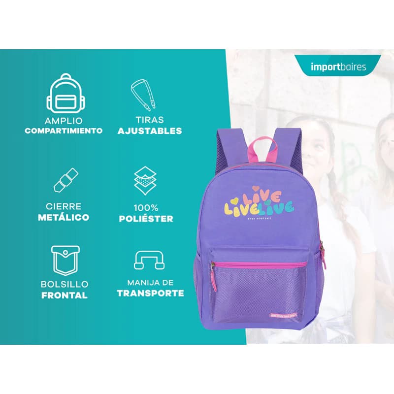 Mochila Escolar Bagcherry 14L Anti-desgarro Liviana Primaria y Secundaria — Negro / Lisa