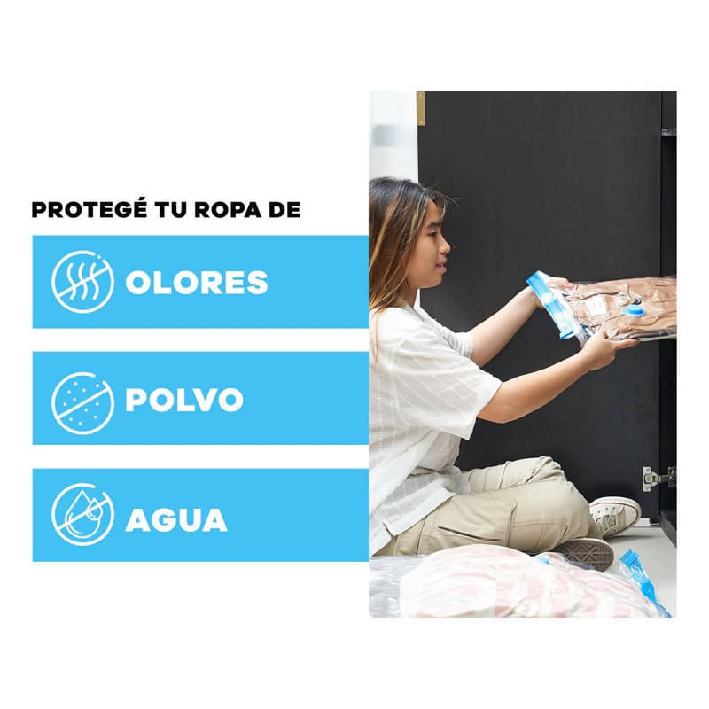 Bolsas al Vacío T-Go 60x80 cm x5 + Bomba Manual — Ahorrá espacio en el placard