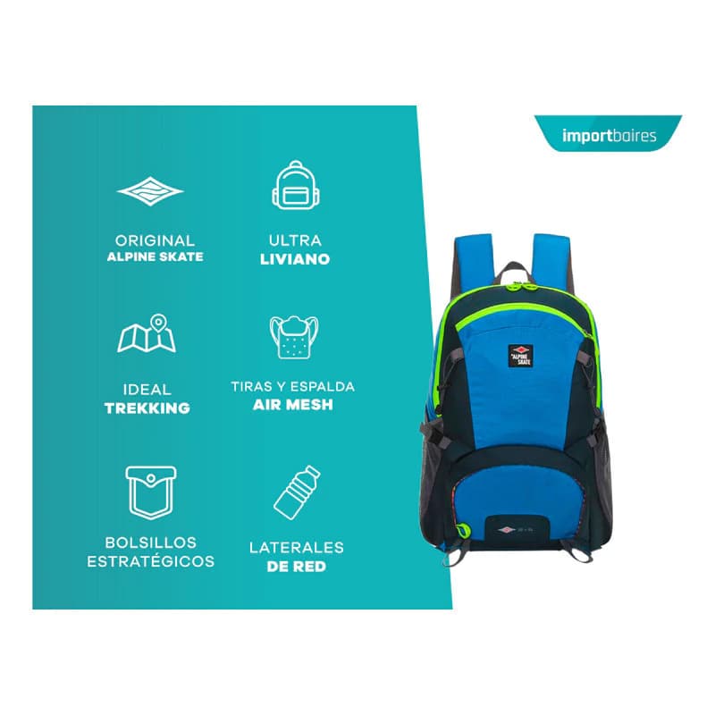 Mochila Trekking Camping 35 L Alpine Skate con bolsillo notebook y espalda acolchada