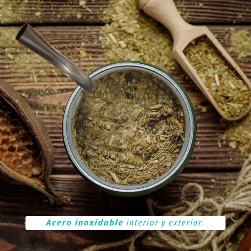Mate Con Tapa Y Bombilla Acero Inoxidable Termico Frio Calor — Negro