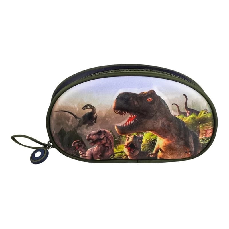 Cartuchera Escolar 3D Trendy T-Rex y Unicornio | Frente Rígido y Cierre Reforzado — 14965 Fucsia