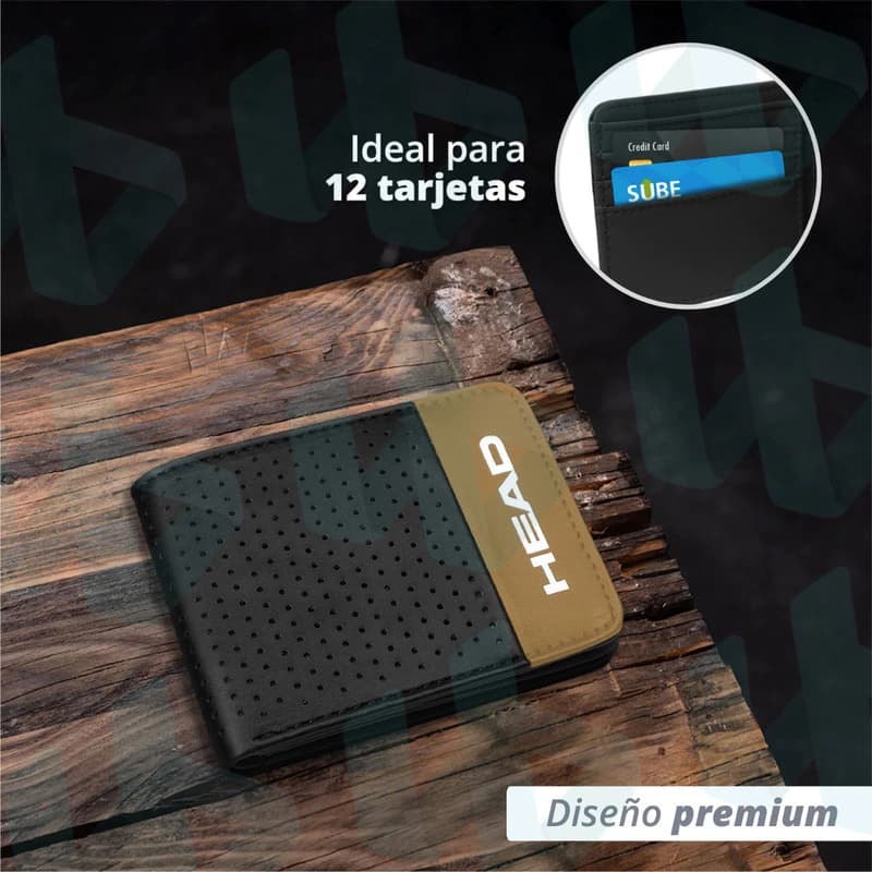 Billetera Head Cuero Ecológico PU Hombre Mujer Tarjetero 12 Ranuras — Azul 26878 / Liso