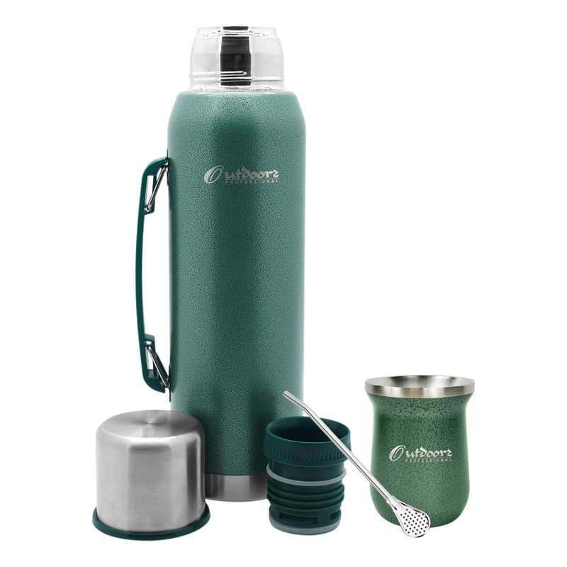 Set Matero Outdoors Termo 1L + Mate Mug + Bombilla Acero Inoxidable sin BPA — Verde