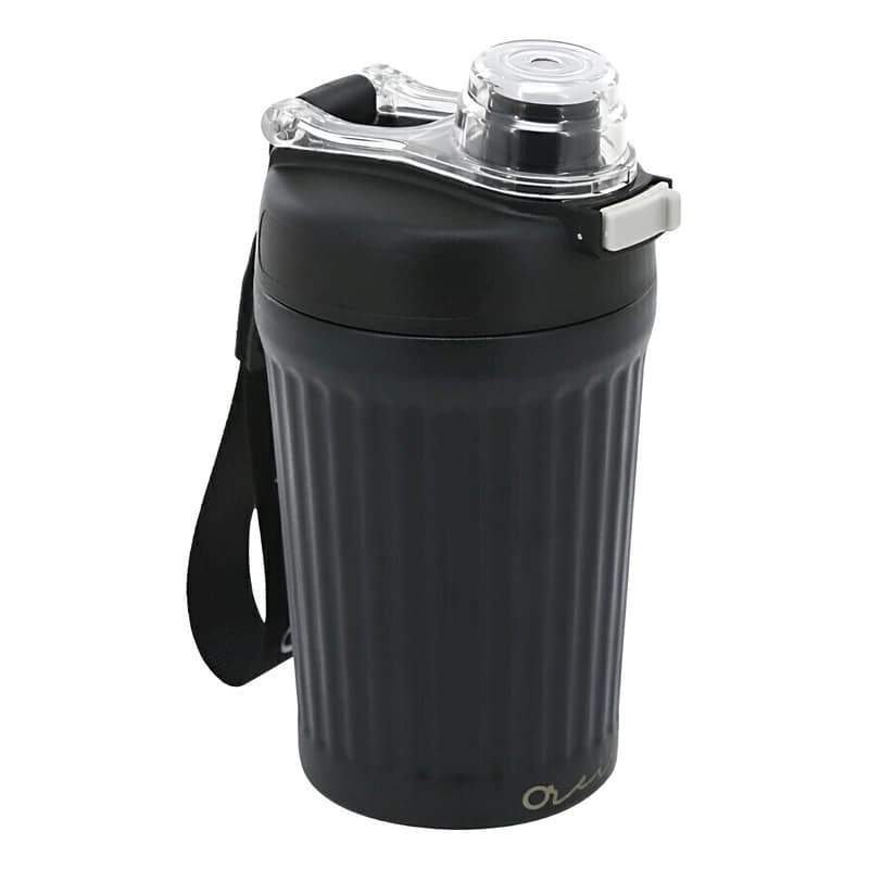 Vaso Térmico Oreiro Love 600 ml Acero Inoxidable con Correa y Pulsador — Negro / Liso