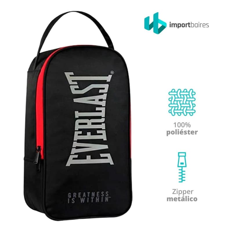 Bolso Botinero Everlast Deportivo Unisex Fútbol 8L con Doble Cierre — Negro 26968