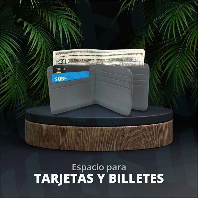 Billetera Everlast Hombre Cuero Sintético con 12 Tarjeteros y Caja de Regalo — Negro con gris 26983
