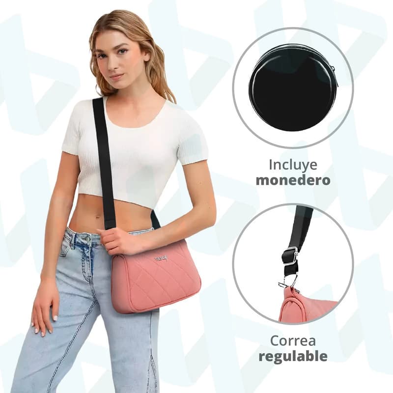 Cartera Mini Bags Trendy Porta Celular Bandolera Acolchada — Aqua 27203 / Negro / Liso