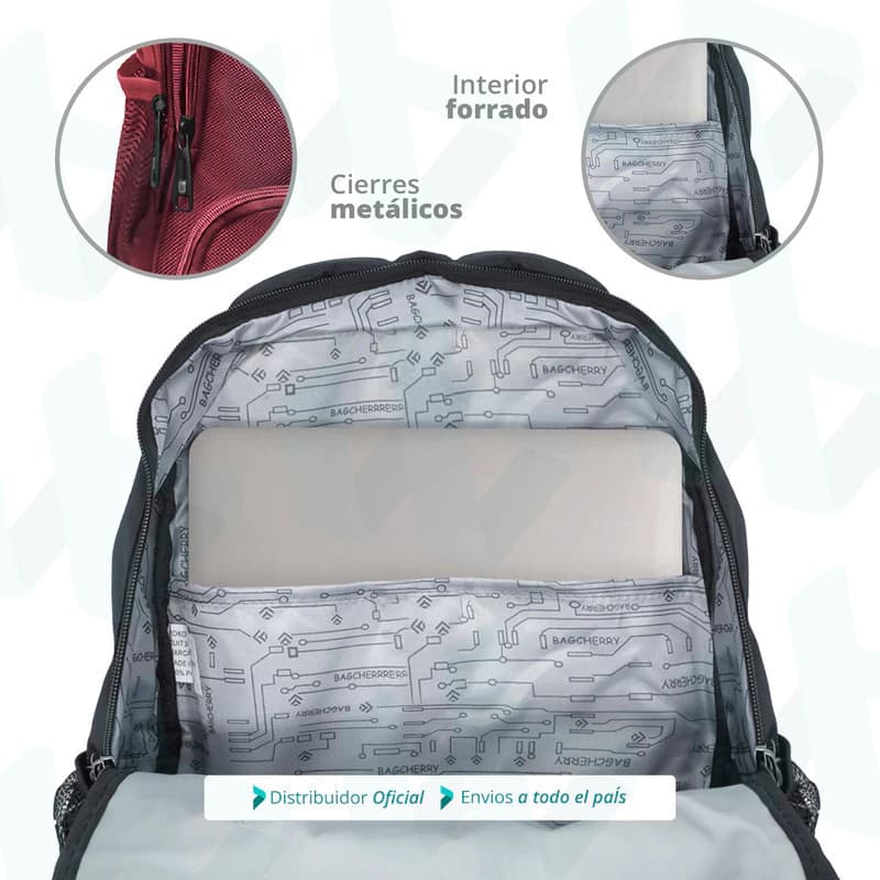 Mochila Escolar Urbana | Notebook | Bargcherry — Gris oscuro 430303 / Liso