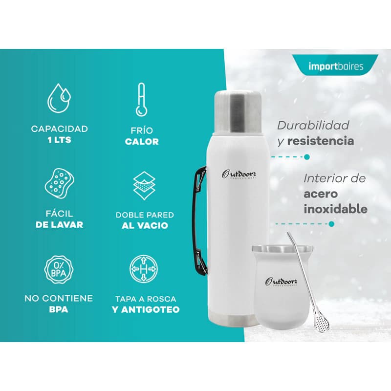 Kit Matero Outdoors Termo 1 L + Mate Mug + Bombilla Acero Inoxidable