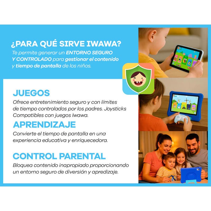 Tablet T-GO Kids 8" Android 14 con 2 Joysticks, 4GB RAM, 64GB, Realidad Aumentada y Funda Antigolpes - AZUL
