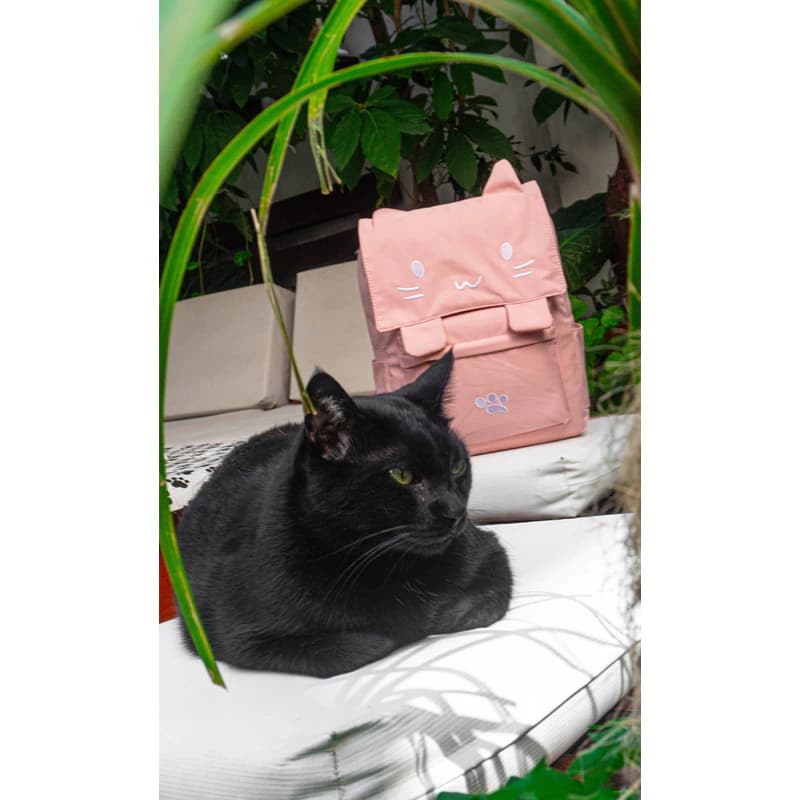 Mochila Kawaii Gatito T-Go Porta Notebook 14" | Diseño Aesthetic — Rosa