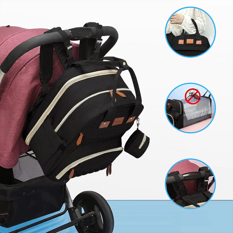 Mochila Maternal T-GO 3 en 1 con Cuna, Cambiador y Mosquitero — Gris / Liso jaspeado