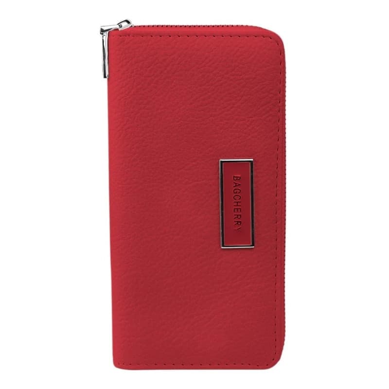 Billetera Monedero Mujer Bagcherry Eco Cuero con 8 Tarjeteros y Monedero — Rojo cereza / Liso