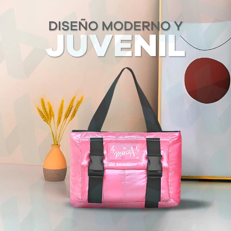 Bandolera Símil Puffer Muaa Urbana Juvenil con Compartimentos y Correa Regulable