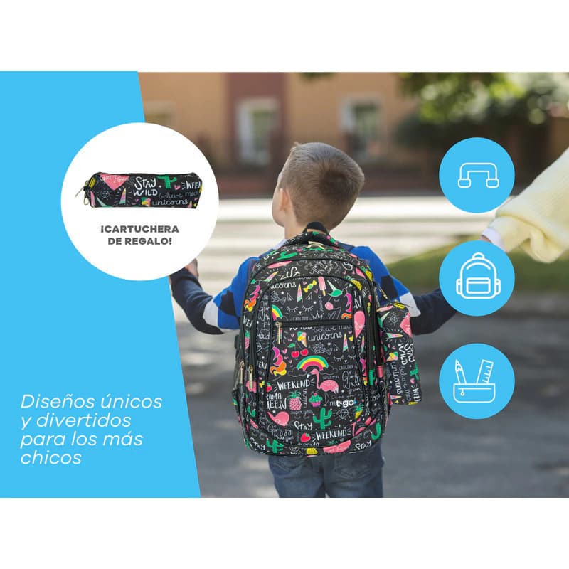 Mochila Escolar T-Go EB44 25L Impermeable + Cartuchera de Regalo