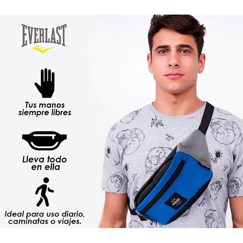 Riñonera Everlast Unisex Urbana Doble Bolsillo Correa Regulable 150 cm