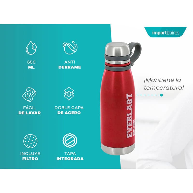 Botella Térmica Acero Inoxidable Everlast 650ml – Fría o Caliente 12hs