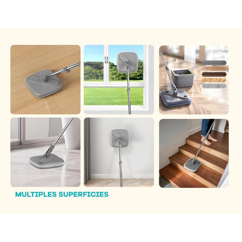 Mopa Plana 360° Para Piso Con Balde Escurridor Y 4 Repuestos