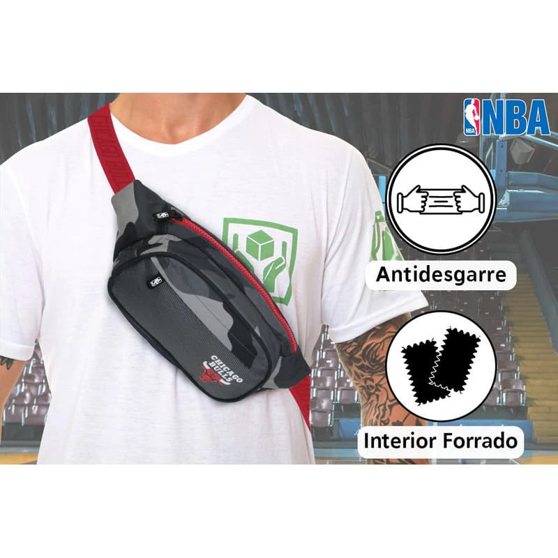 Riñonera NBA Original Deportiva y Urbana con Doble Bolsillo — Poliéster — Negro camuflado / Bulls