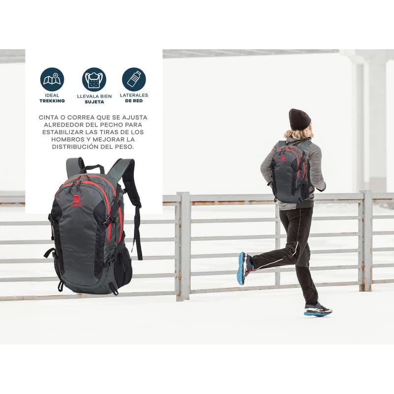 Mochila de trekking Discovery 40L impermeable con funda lluvia y portanotebook — Azul / Liso