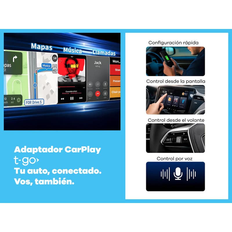 Adaptador Inalámbrico CarPlay y Android Auto T-Go USB-A/USB-C Plug & Play