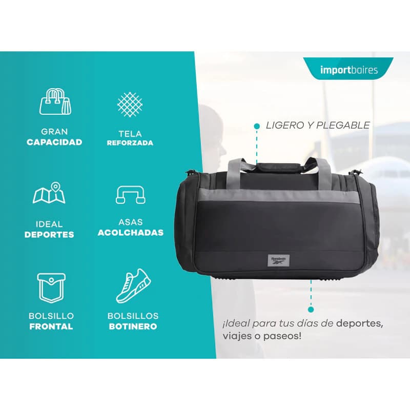 Bolso De Viaje Mujer Hombre Plegable Deportivo Gimnasio — Negro - Gris / Liso