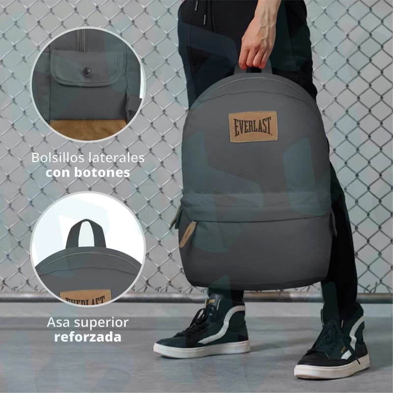 Mochila Urbana Everlast 45cm Poliéster Base Gamuzada Bolsillo Notebook 15.6" — Azul / Gamuzada