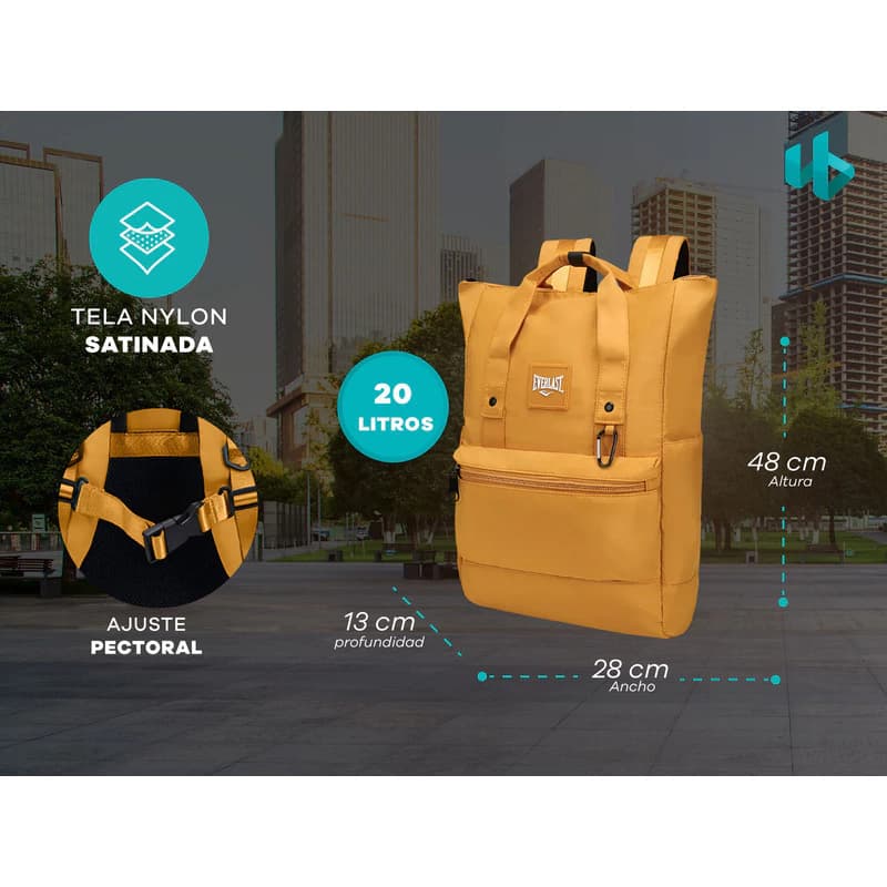 Mochila Urbana Everlast Porta Notebook 15.6" 20L con Apertura Trasera — Verde Mint / Liso