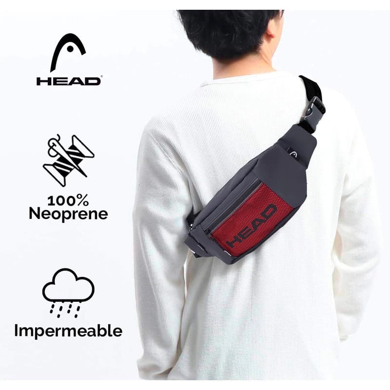 Riñonera Head Deportiva Doble Bolsillo Resistente al Agua Cintura o Bandolera — Azul con Naranja