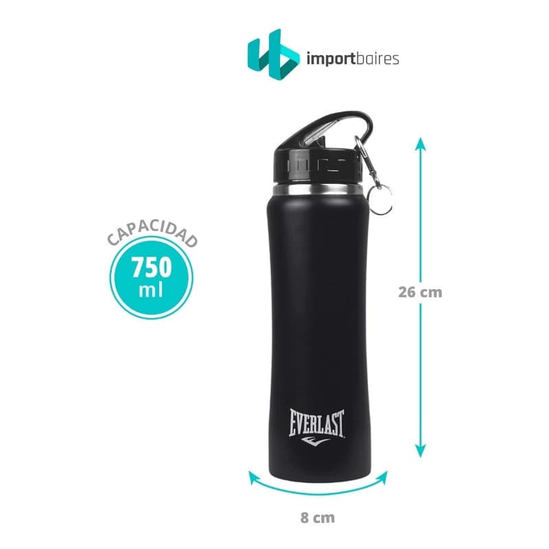 Botella Térmica D Agua Acero Inoxidable Pico Sport Deportiva — Negro