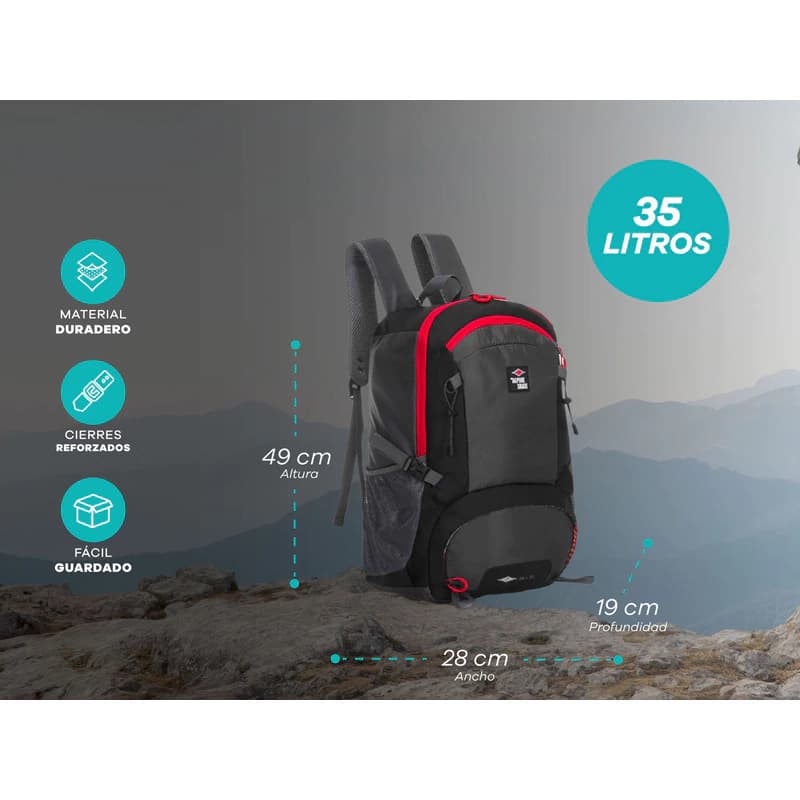 Mochila Trekking Camping 35 L Alpine Skate con bolsillo notebook y espalda acolchada