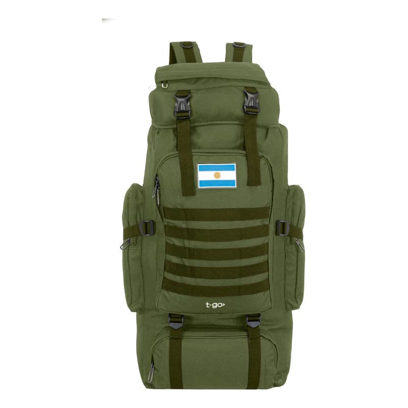 Mochila Trekking y Camping 70 Litros T-Go | Nylon Reforzado con Sistema Air Fluid — Verde / Liso