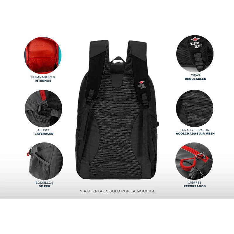 Mochila Trekking Camping 35 L Alpine Skate con bolsillo notebook y espalda acolchada