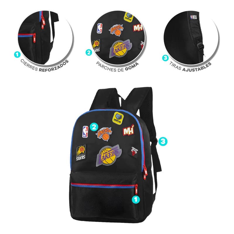 Mochila NBA Licencia Oficial 25L | Equipos 2024 | Urbana y Escolar — Negro con Amarillo 27648 / Liso