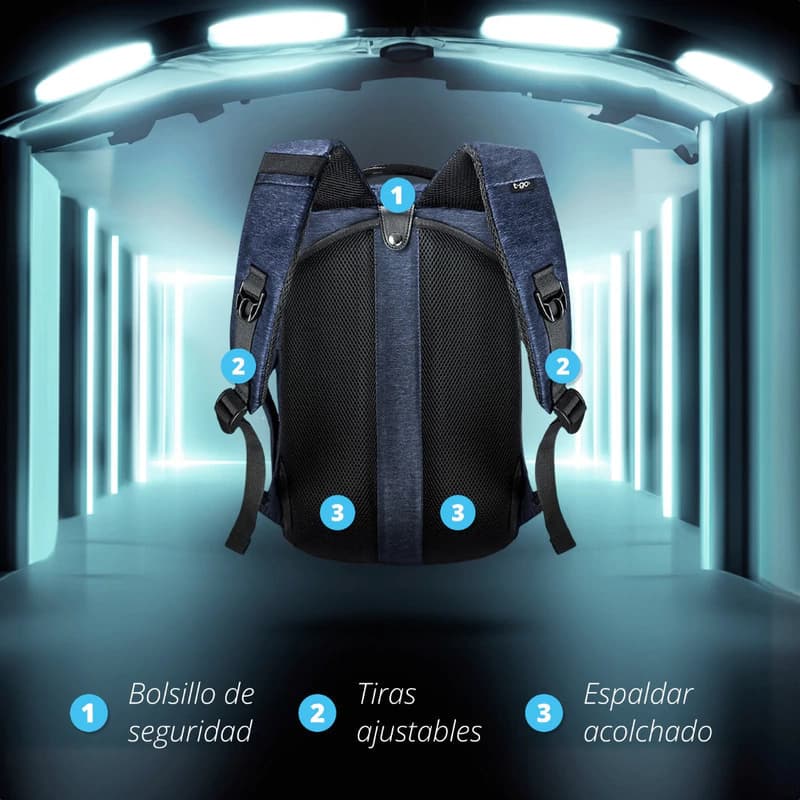 Mochila Ejecutiva Porta Notebook T-Go 2 en 1 con Puerto USB, hasta 17" — Unisex