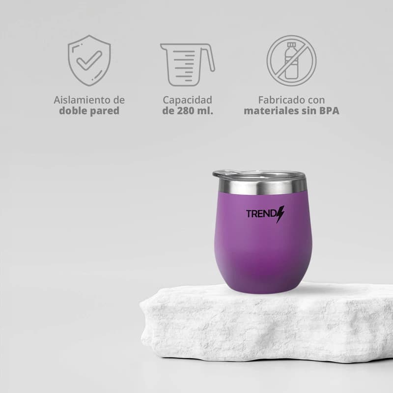 Mate Térmico Acero Inoxidable Trendy 280 ml con Tapa — Doble Pared — 16267 Rosa / Liso
